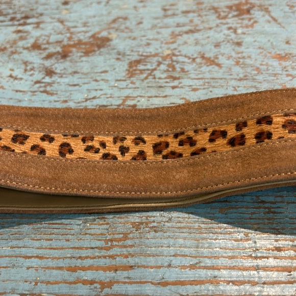 Vintage Suede and Calf Hair Fringed Tan and Leopard Belt ML - Picture 2 of 7